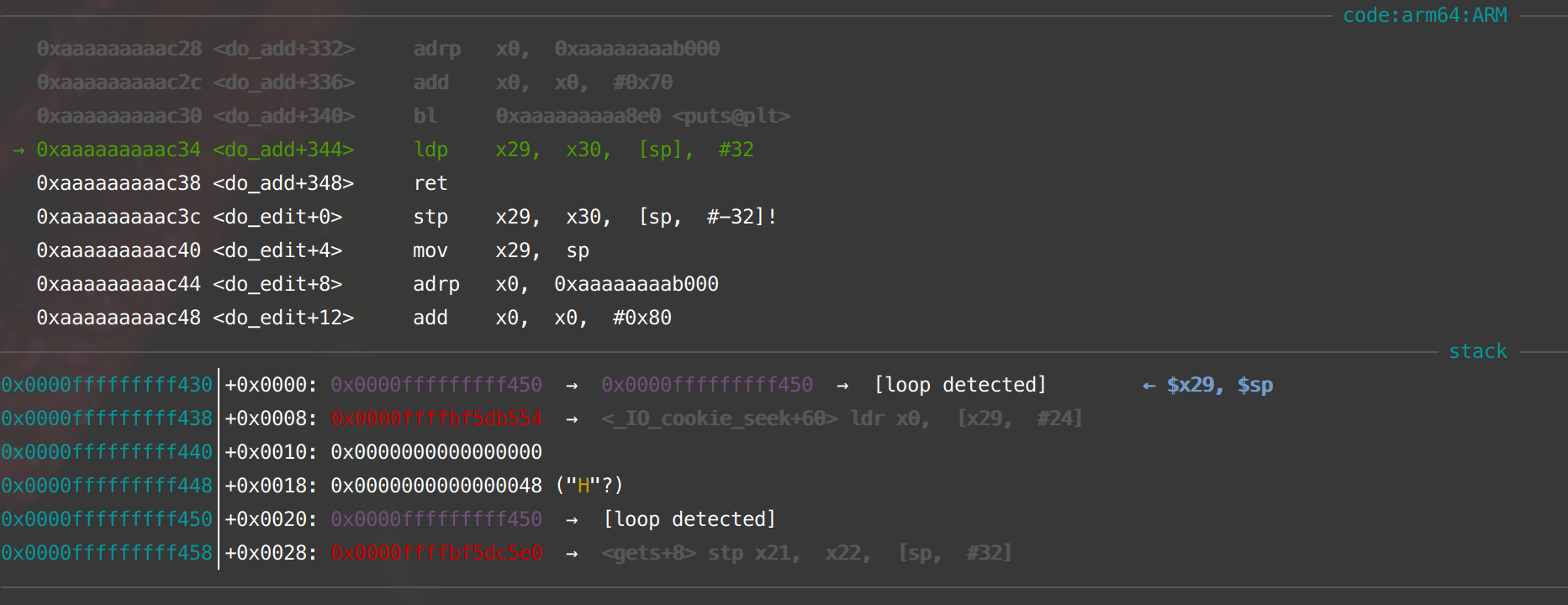 AArch64 ROP 스택 레이아웃